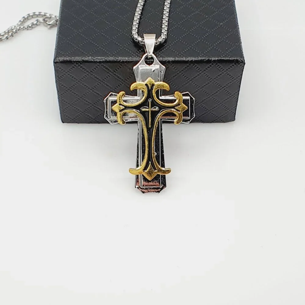 ❤️ Stainless Steel Retro Layered Cross Necklace , N90201P120